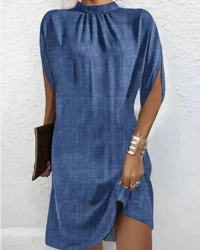 Elegant Short Women’s Evening Dress Pleated Collar Batwing Sleeves