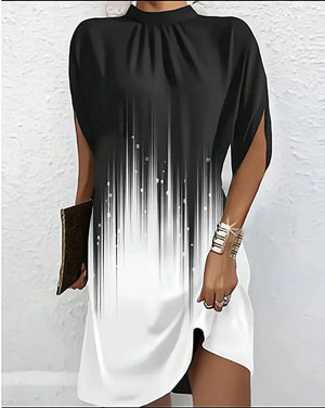 Elegant Short Women’s Evening Dress Pleated Collar Batwing Sleeves
