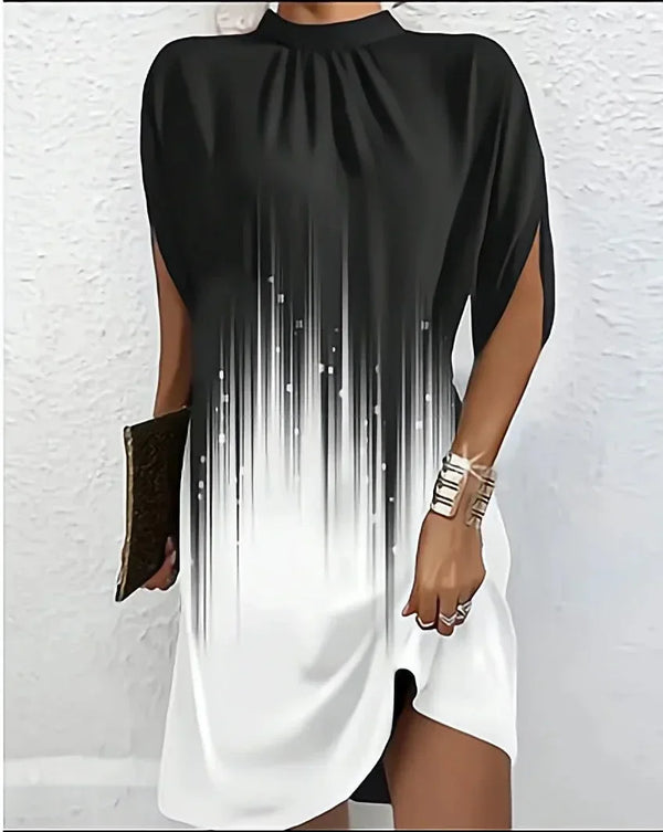 Elegant Short Women’s Evening Dress Pleated Collar Batwing Sleeves