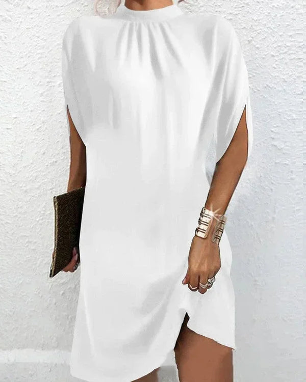 Elegant Short Women’s Evening Dress Pleated Collar Batwing Sleeves