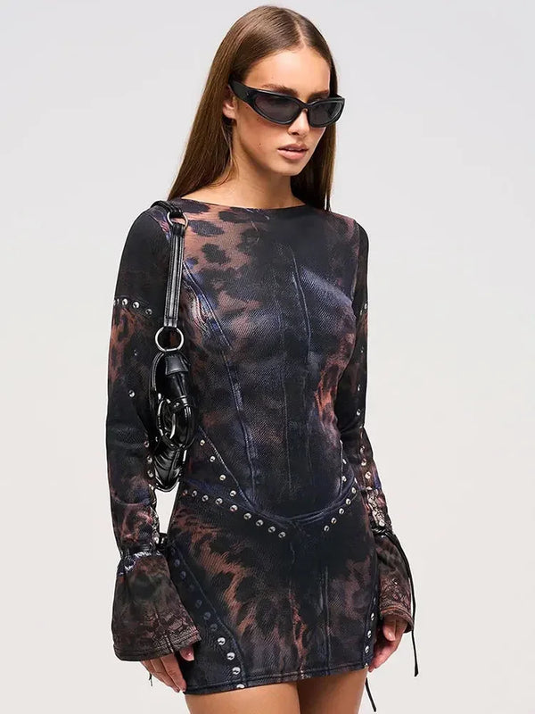 Women’s Printed Bodycon Ruched Mini Dress