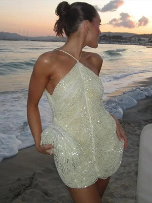 Sparkling Halter Mini Party Dress for Women