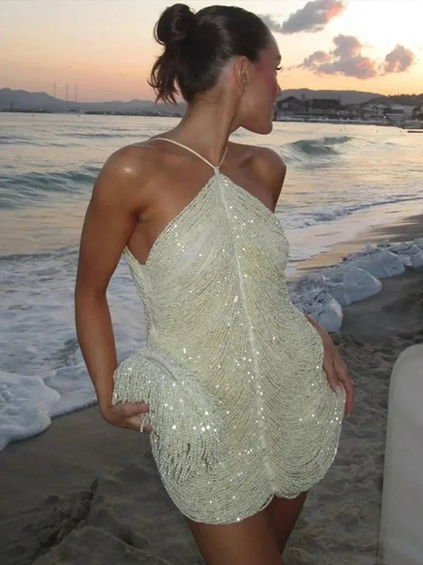 Sparkling Halter Mini Party Dress for Women