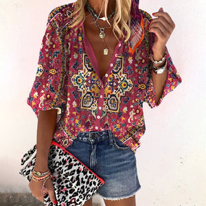 Stylish Summer Blouse for Women with Button Closure and Short Sleeves