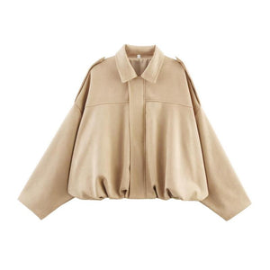 Women's Cropped Suede-Style Bomber Jacket