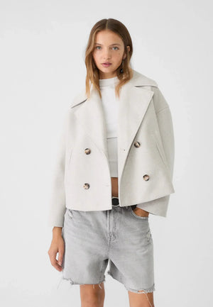 Women’s Cropped Double Breasted Jacket with Wide Lapel Collar