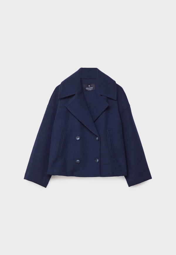 Women’s Cropped Double Breasted Jacket with Wide Lapel Collar