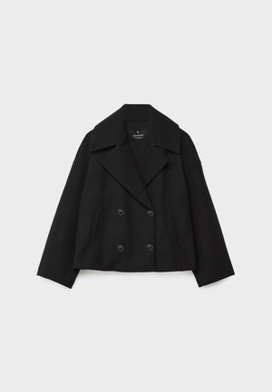 Women’s Cropped Double Breasted Jacket with Wide Lapel Collar