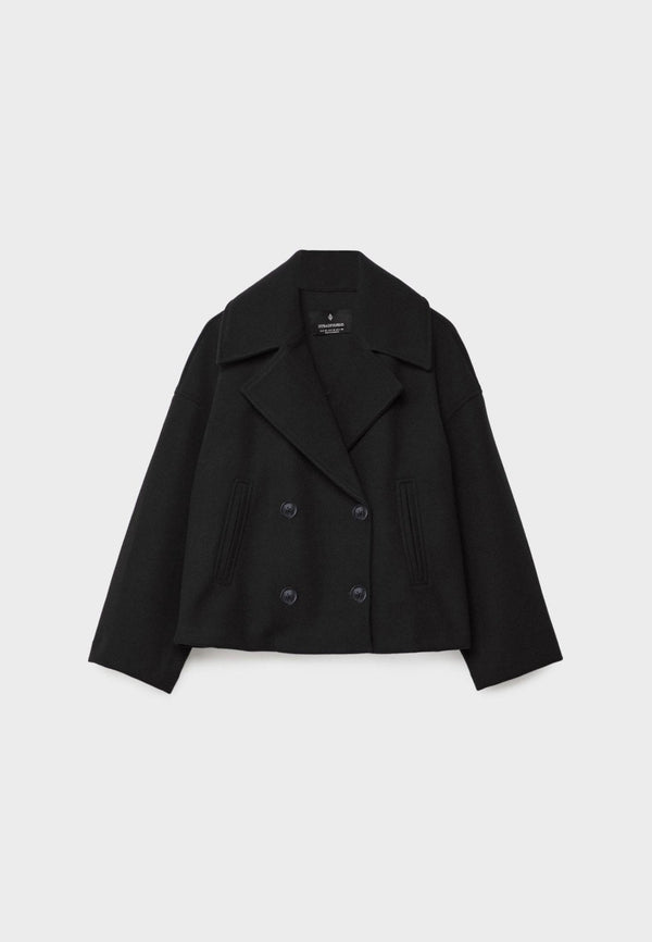 Women’s Cropped Double Breasted Jacket with Wide Lapel Collar