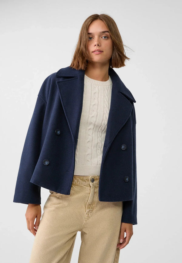 Women’s Cropped Double Breasted Jacket with Wide Lapel Collar