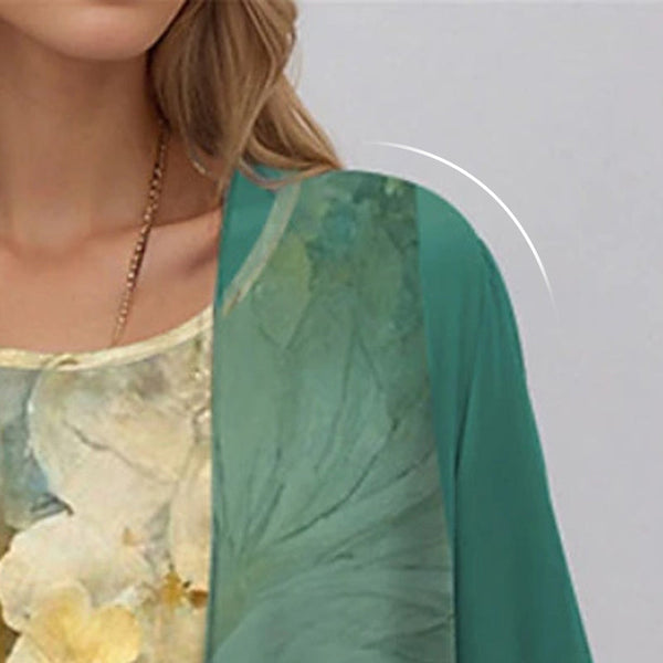 Women's Layered Floral Chiffon Midi Dress