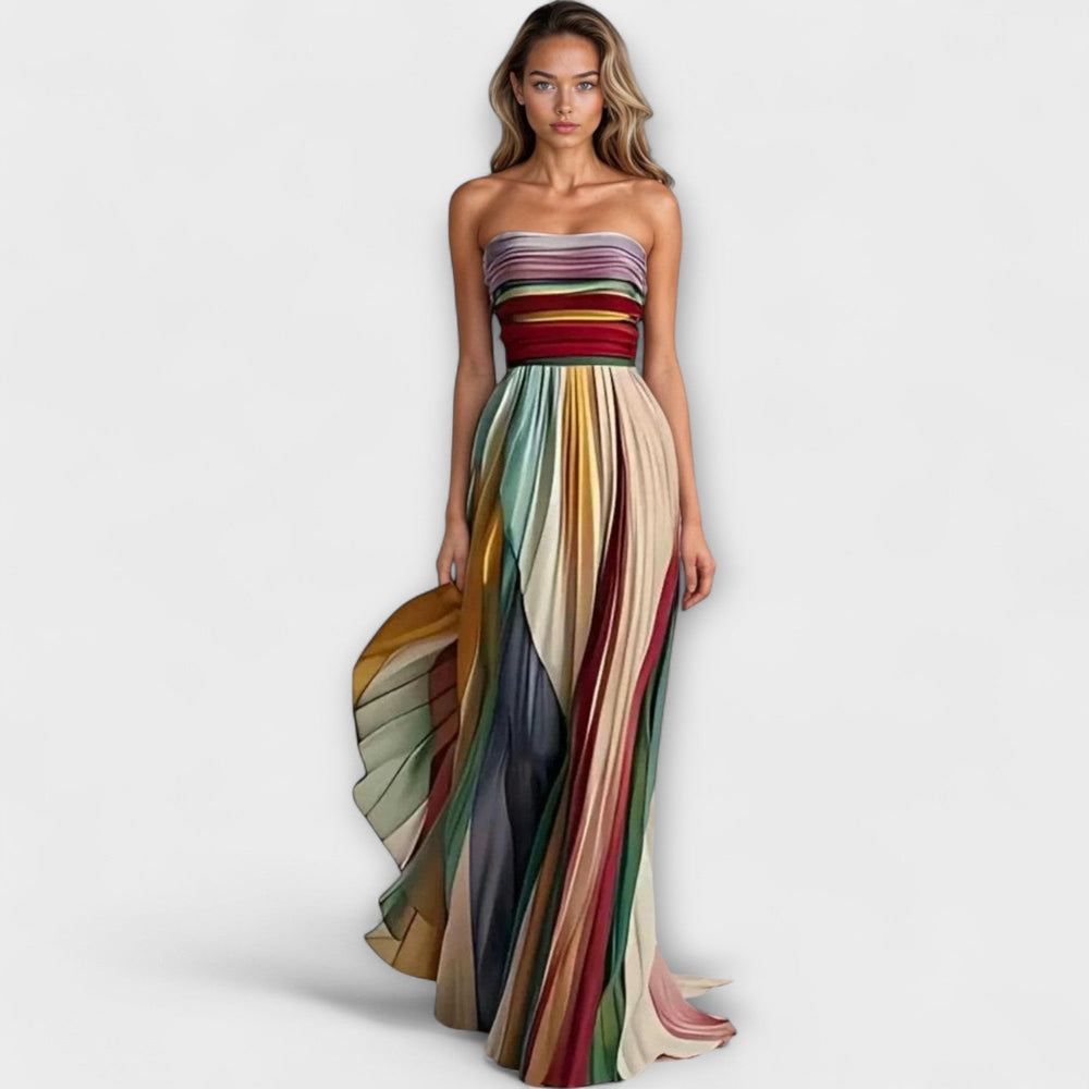 Women's Pleated Rainbow Strapless Dress