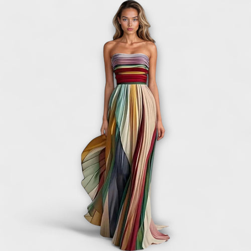 Women's Pleated Rainbow Strapless Dress