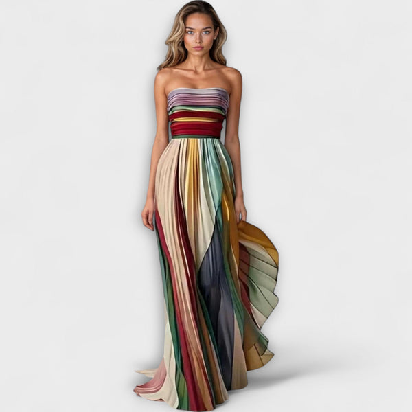 Women's Pleated Rainbow Strapless Dress