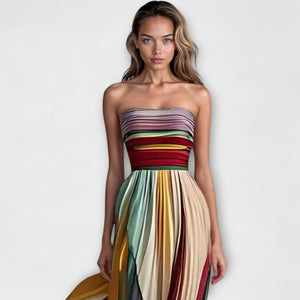 Women's Pleated Rainbow Strapless Dress