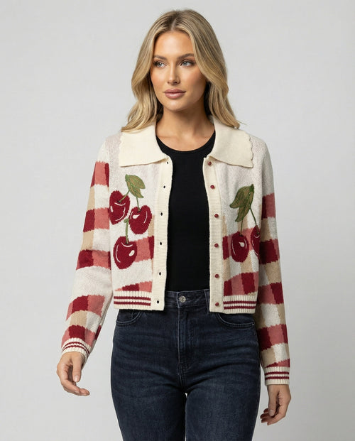 Women's Cropped Knitted Cardigan Cherry Blossom