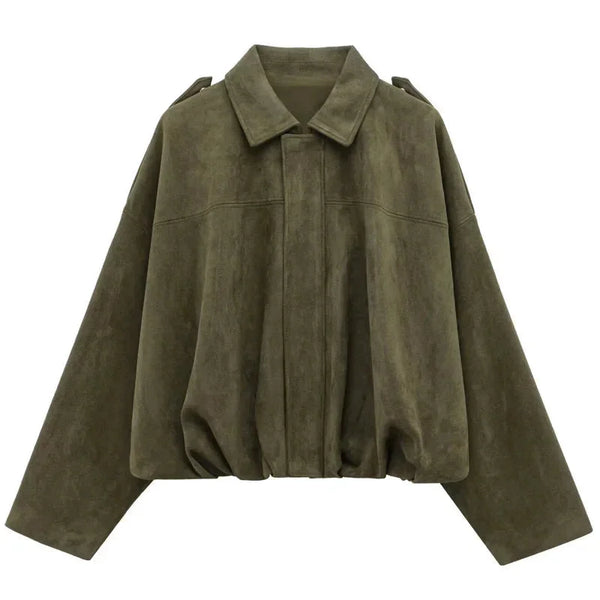 Oversized Suede Look Bomber Jacket for Women