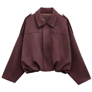 Oversized Suede Look Bomber Jacket for Women