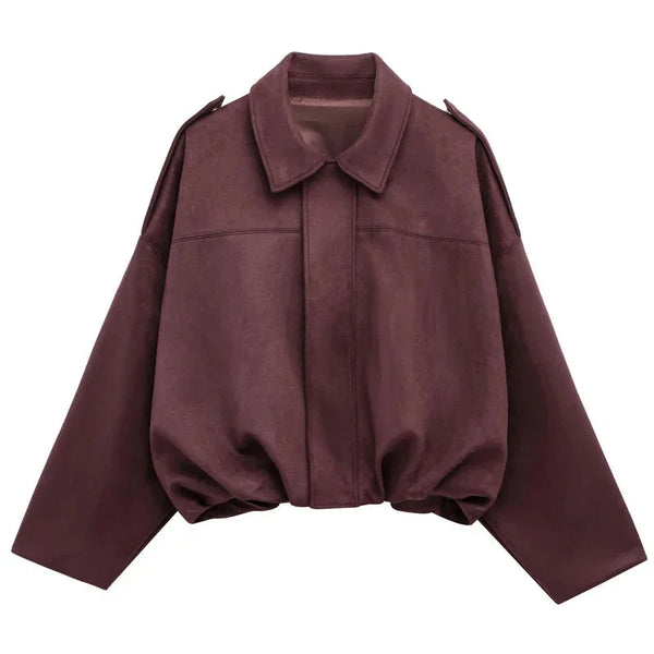 Oversized Suede Look Bomber Jacket for Women