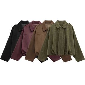 Oversized Suede Look Bomber Jacket for Women