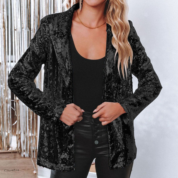Women's Sequin Open-Front Blazer for Glamorous Style