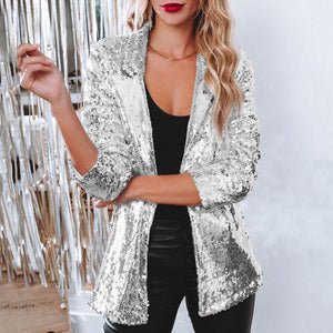 Women's Sequin Open-Front Blazer for Glamorous Style