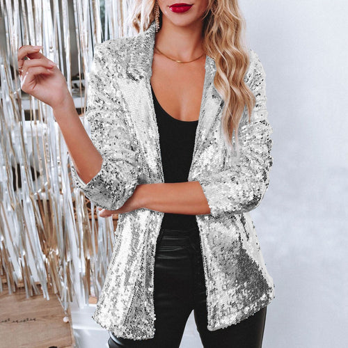 Women's Sequin Open-Front Blazer for Glamorous Style