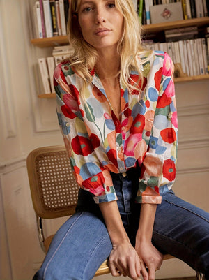 Elegant Women's Floral Button-Down Blouse