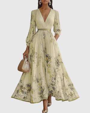 Elegant Women's V-Neck A-Line Midi Dress