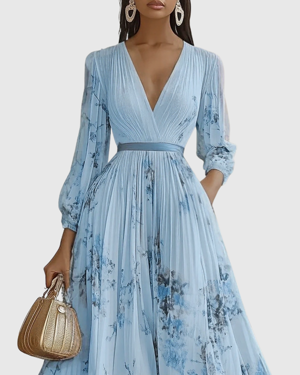 Elegant Women's V-Neck A-Line Midi Dress