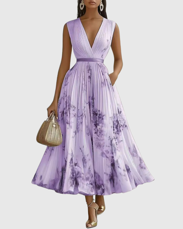 Elegant Women's V-Neck A-Line Midi Dress