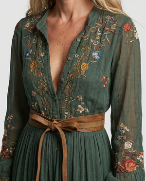 Women's Vintage Floral Maxi Dress with Sheer Sleeves