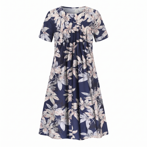 Women's Floral Print Midi Dress with Short Sleeves and Flowy Silhouette