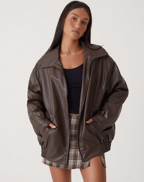 Women’s Oversized Faux Leather Jacket with Relaxed Fit and Zip Front