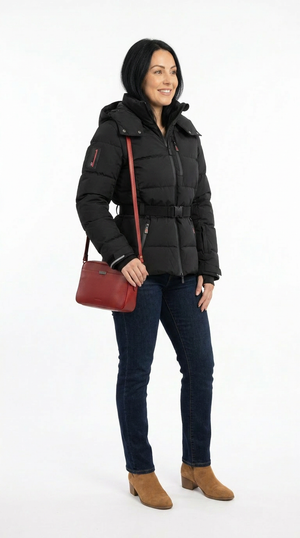 Chaqueta de invierno acolchada para mujer con cinturón