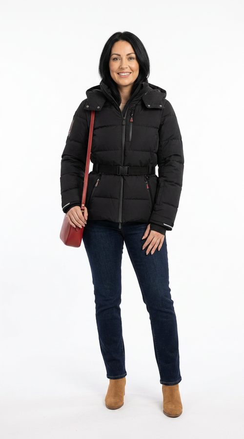 Chaqueta de invierno acolchada para mujer con cinturón