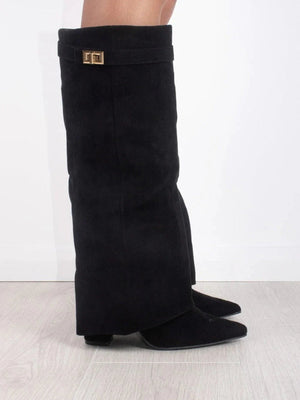Stylish Women's Knee High Boots with Comfortable Wide Flare Top and Sturdy Block Heel